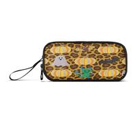 aidingzhi Estuche grande de nailon con estampado de leopardo naranja y marrón con purpurina para niñas, estuche de lápices de gran capacidad para adolescentes, escuela, papelería para oficina y