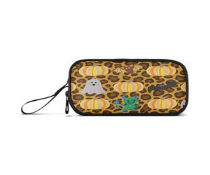 aidingzhi Estuche grande de nailon con estampado de leopardo naranja y marrón con purpurina para niñas, estuche de lápices de gran capacidad para adolescentes, escuela, papelería para oficina y