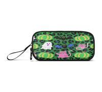 aidingzhi Estuche grande de nailon con estampado de leopardo verde con purpurina para Halloween, estuche de lápices de gran capacidad para niños, organizador de papelería para adolescentes y niños de
