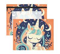 aidingzhi Estuche para lápices, adorable carpeta de plástico para papel A4, cartas, paquete de 2 unidades, color naranja, lindos unicornios