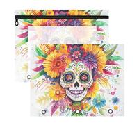 aidingzhi Estuche para lápices con 3 agujeros y 3 anillas para carpeta de 3 anillos, paquete de 2 unidades, para estudiantes, hogar, día de los muertos, mexicano
