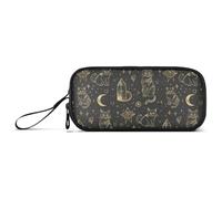 aidingzhi Estuche para lápices de nailon con cremallera de gato gótico negro y dorado con ranura de gran capacidad, papelería escolar para niños universitarios, Gato gótico de tarot negro y dorado, 1