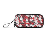 aidingzhi Estuche para lápices de nailon con diseño de calavera, color rojo terrible, para adolescentes, niñas, papelería escolar para niñas de oficina, Calavera roja terrible, 1 size, Papelería