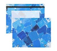 aidingzhi Estuche portátil para lápices, estuche para bolígrafos A4, cartas, paquete de 2 unidades, suministros escolares para profesores, arte abstracto, cuadrado, tinta azul