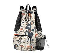 aidingzhi Fairy Tale - Mochila de playa con diseño de ratas de fantasía con cordón, bolsa de campamento de verano con bolsillos, separación húmeda y seca