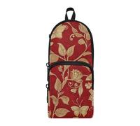 aidingzhi Golden Retro Vintage Butterfly Red Nylon 3 Compartimentos Estuche para lápices con cremallera Estuche de gran capacidad para la escuela Papelería Organizador para la universidad