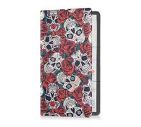 aidingzhi Guantera de cuero de primera calidad para registro de automóvil y seguro de Halloween, diseño de calaveras de rosas rojas para tarjetas, documento esencial de licencia de conducir