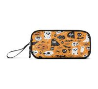 aidingzhi Happy Cute Spooky Season - Estuche grande de nailon naranja de gran capacidad para lápices de papelería universitaria y escolar para profesores universitarios