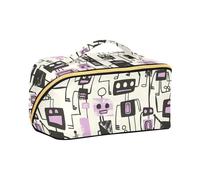 aidingzhi Jon Klassen Style Robots Design - Bolsas de maquillaje moradas con divisores, bolsas de cosméticos esenciales para mujer, verticales, independientes