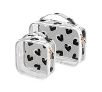 aidingzhi Juego de 2 bolsas de aseo transparentes aprobadas por la TSA, bolsa de maquillaje portátil pequeña esencial para afeitar, corazones negros y patrón gris, negro, gris, (black hearts grey)