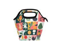 aidingzhi Lonchera aislada con asa curvada para niños, impermeable, grande, para picnic, viajes, frutas, búfalo a cuadros