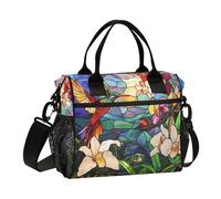 aidingzhi Lonchera grande impermeable con diseño de pájaros y flores de orquídeas coloridas, con correa para el hombro, para trabajo adolescente, talla S