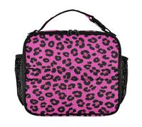 aidingzhi Lonchera portátil a prueba de fugas para hombres, con correa de hombro extraíble, para el trabajo y la escuela, estampado de leopardo con purpurina falsa, color rojo rosa