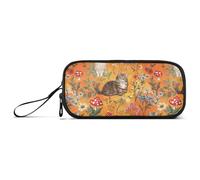 aidingzhi Mighty Manx Cats - Estuche de nailon naranja para adolescentes, estuche de alta capacidad con cremallera, papelería escolar para niños universitarios