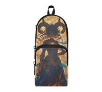 aidingzhi Mysterious Girl with Goat Horns Nylon 3 Compartiments Pencil Bag For Teens Large Capacity Pencil Case For Boys Stationery for School Supplies