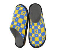 aidingzhi Pantuflas para mujer para dormir de interior, acogedoras, Estampado de huellas de rejilla azul y amarillo, 37/37.5 EU