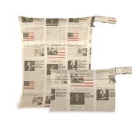 aidingzhi Paquete de 2 bolsas húmedas y secas lavables para traje de baño con asas para pañales de bebé, guardería (periódico americano vintage marrón)