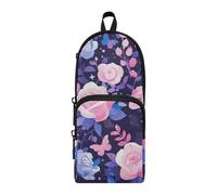 aidingzhi Purple Peach Elegant Blooms - Estuche grande de nailon con 3 compartimentos, multiusos y estético, de malla, para artículos de papelería