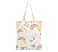aidingzhi Rainbow Cloud Bird - Bolsa de lona reutilizable con bolsillos para gimnasio, trabajo, compras, 16 x 15 pulgadas, esencial para la escuela