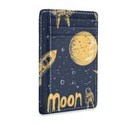 aidingzhi Spacemen Rocketing - Cartera de cuero dibujada a mano para hombre, delgada, con clip para dinero, bloqueo RFID, soportes para tarjetas de crédito para hombres y mujeres