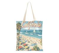 aidingzhi Summer Beach California Scene - Bolsa de lona mediana de gran capacidad para mujeres, mercado de comestibles y agricultores, 16 x 15 pulgadas, esencial para la escuela