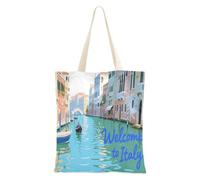 aidingzhi Welcome To Italy Scenery Culture - Bolsa de lona reutilizable para gimnasio, trabajo, compras, 16 x 15 pulgadas, esencial para la escuela