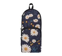 aidingzhi White Daisy - Estuche de nailon azul oscuro con 3 compartimentos con cremallera, estuche multifuncional con cremallera grande para la escuela secundaria