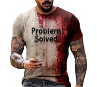 Aidodmom Bloody Problem Solved - Camisa con texto en inglés Bloody Shirt, casual, cuello redondo, estampado de salpicaduras de sangre, camiseta sangrienta y divertida de Halloween con