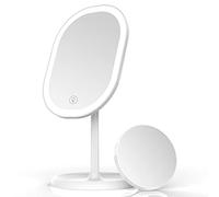 Aidodo Espejo de Maquillaje LED, Espejo de Aumento 5 x Desmontable, Ajuste de iluminación Inteligente y Recarga USB, Espejo de Mesa Plegable de 180 Amigo