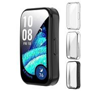 AIDOWU 3 Piezas TPU Carcasa para Huawei Band 10/9/8 Funda Protectora con Protector Pantalla para Huawei Band 10/9/8 Case Anti-raspado,UltradelgadoPlateado&Trasparenza&Negro