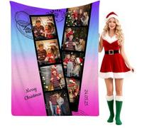 Aiebill Diseño de película de manta personalizada de 8 imágenes, collage de texto personalizado para familia o aniversario