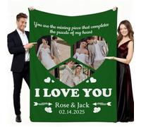 Aiebill Manta personalizada con texto en inglés "I Love You" Collage: 3 fotos, manta personalizada con mis propias imágenes para familia, mamá, papá, niños, esposa o amante