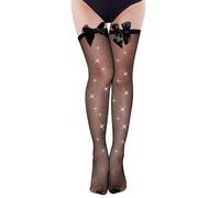 AIEDECOPT Medias Rejilla Mujer, Medias de Rejilla con Diamantes de Imitación Brillantes con Lazo, Media de Red de Diamantes Muslo Sexy, para Fiestas, Bailes, San Valentín, Nochevieja