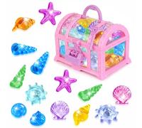 AIEDECOPT Set de Gemas Coloridos, 36 Gemas Piratas de Acrílico con 1 Cofre Pirata, Piedras Preciosas de Buceo, Juguetes de Piscina Diving Gems para Piscinas, Playas y Búsquedas del Tesoro (Rosa)