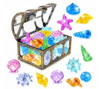 AIEDECOPT Set de Gemas Coloridos, 36 Gemas Piratas de Acrílico con 1 Cofre Pirata, Piedras Preciosas de Buceo, Juguetes de Piscina Diving Gems para Piscinas, Playas y Búsquedas del Tesoro (D)