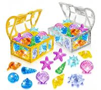 AIEDECOPT Set de Gemas Coloridos, 36 Gemas Piratas de Acrílico con 2 Cofre Pirata, Piedras Preciosas de Buceo, Juguetes de Piscina Diving Gems para Piscinas, Playas y Búsquedas del Tesoro (A)