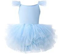 AIEOE Ballet Niña Tutu Vestido con Botón Manga Corta Ruffle Ballet Gimnasia Niñas 6-8 Años Azul B