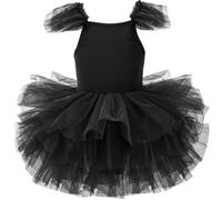 AIEOE Ballet Niña Tutu Vestido con Botón Manga Corta Ruffle Ballet Gimnasia Niñas 6-8 Años Negro B