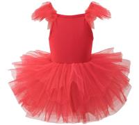 AIEOE Ballet Niña Tutu Vestido con Botón Manga Corta Ruffle Ballet Gimnasia Niñas 6-8 Años Rojo B