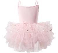 AIEOE Ballet Niña Tutu Vestido con Botón Manga Corta Ruffle Ballet Gimnasia Niñas 6-8 Años Rosa A02