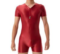 AIEOE Body para hombre, de alta elasticidad, para lucha, con cremallera frontal, leotardo básico, de una sola pieza, para descansar, rosso, M