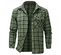 AIEOE - Camisa A Cuadros Hombre Mangas Largas Hombres Camisas de Vestir Slim Chicos Camisa Casual Delgada Vintage con Botones Múltiples Bolsillos para Primavera Verano Otoño Invierno - M - Verde