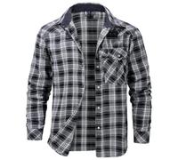 AIEOE - Camisa Delgada A Cuadros Hombre Camisas Franela Mangas Largas Casual Hombres Chicos Vintage con Botones A Presión De Perla para Primavera Verano Otoño Invierno - L - Gris