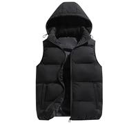 AIEOE Chaleco de Invierno Acolchado Sin Mangas con Capucha Desmontable y Multibolsillos con Cremallera Etiqueta L = ES XS Negro