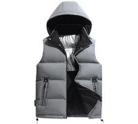 AIEOE Chaleco de invierno para hombre, sin mangas, con capucha extraíble, térmico, acolchado, resistente al agua, Chaleco acolchado gris, L