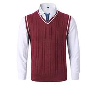 AIEOE - Chaleco Hombre para Invierno Primavera Otoño Jersey Hombres de Punto Chalecos Suéter sin Mangas Casual con Cuello en V Jerséis Esencial Pull-Over sin Mangas - XL - Rojo