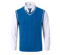 AIEOE - Chaleco Hombre para Invierno Primavera Otoño Jersey Hombres de Punto Chalecos Suéter sin Mangas Casual con Cuello en V Jerséis Esencial Pull-Over sin Mangas - XL - Azul
