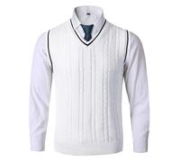 AIEOE - Chaleco Hombre para Invierno Primavera Otoño Jersey Hombres de Punto Chalecos Suéter sin Mangas Casual con Cuello en V Jerséis Esencial Pull-Over sin Mangas - XL - Blanco