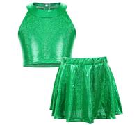 AIEOE Chicas Glitter Dancewear Conjunto Top Sin Mangas Danza + Falda Danza Hip Hop Jazz Dancewear 4-13 Años, Verde, 10-13 años