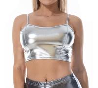 AIEOE Christmas Clubwear Top Metalizado Sin Mangas de Mujer para Fiesta (Sin Inserciones en el Sujetador) Talla S Plata